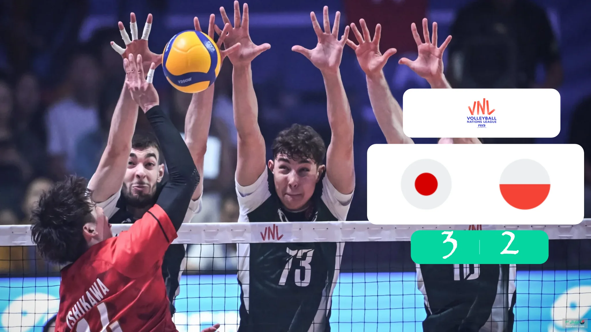 خلاصه والیبال ژاپن 3 - 2 لهستان | لیگ ملت ها ۲۰۲۶